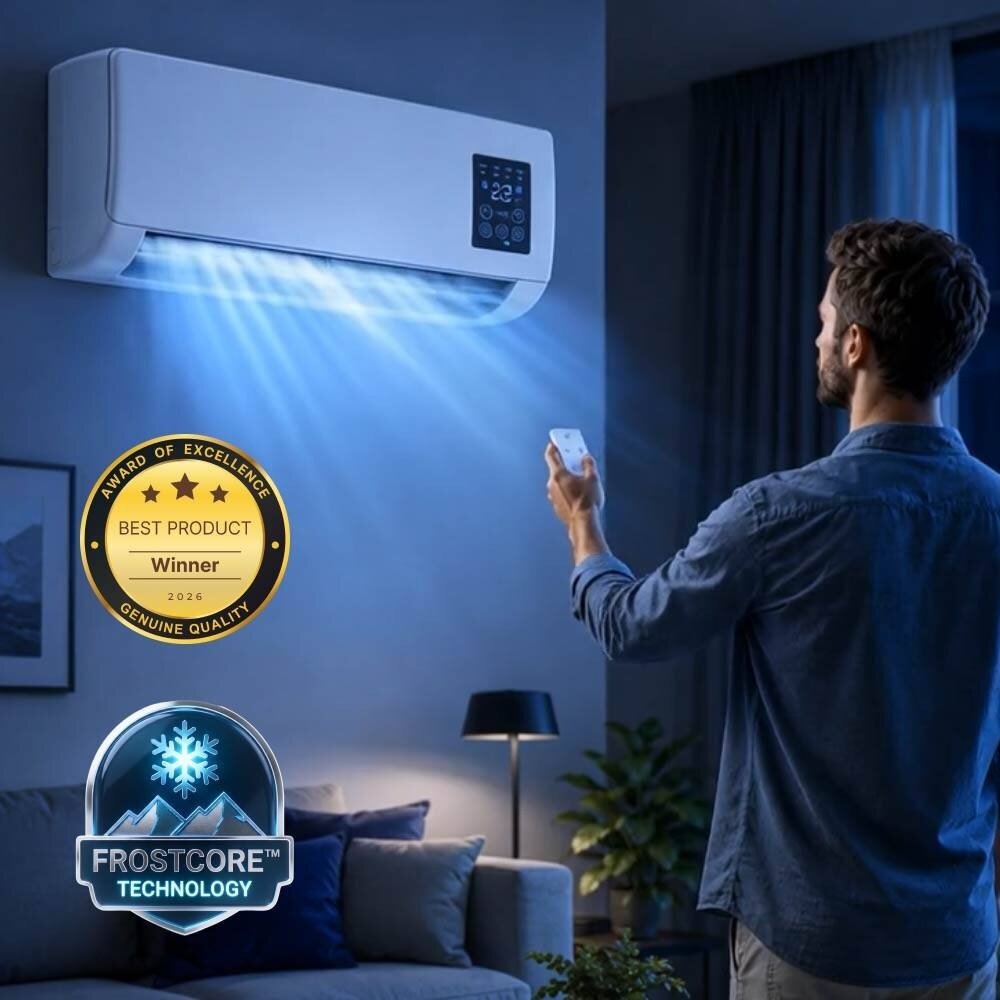 BlizzAir 3000 mounted on a wall, cooling a room